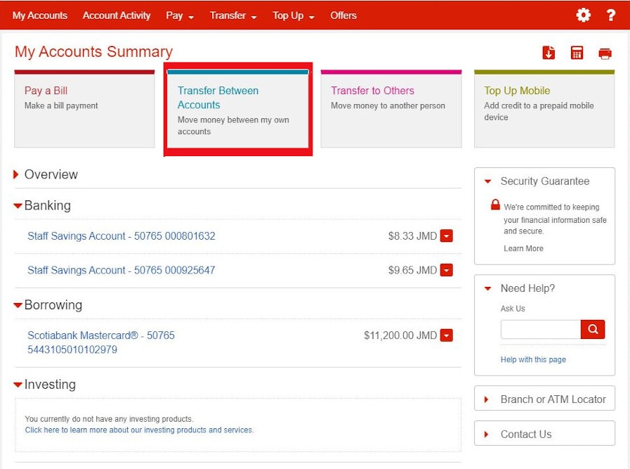 Scotia OnLine How to do a transfer