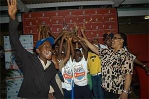 The Santa Cruz Primary School Team celebrate their win in the WICB/Scotiabank March Kiddy Cricket Festival.